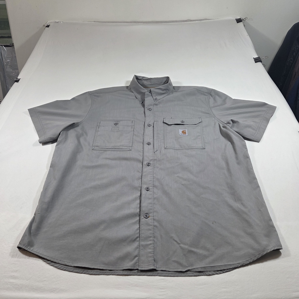 Carhartt Button Down Shirt Classic Fit Vented Back Men's Gray Short Sleeve Shirt